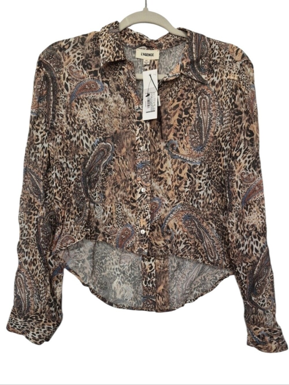 L'AGENCE Cosette Crop Hi-Low Shirt Valencia Leopard Paisley XS NWT
